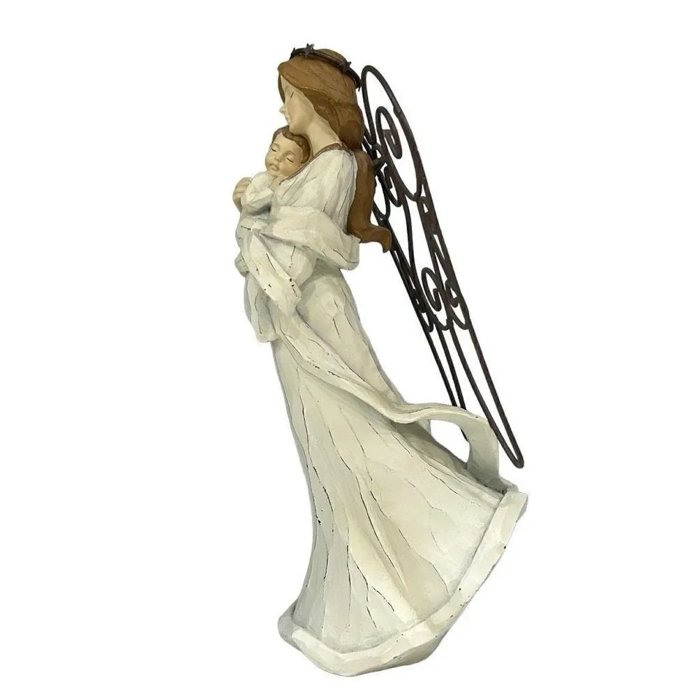 American Greetings White Gold Sculpture of Mother Mary and Baby Jesus Wire Wings